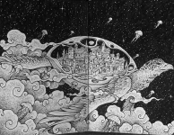 14-Turtle-City-amongst-the-Stars-Kerby-Rosanes-Detailed-Moleskine-Doodles-with-many-Whales-www...png